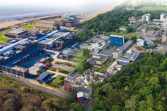 Aerial view of both campuses merged