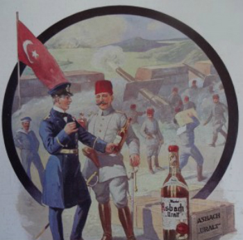 Drawing of Turkey at war, sampling wine