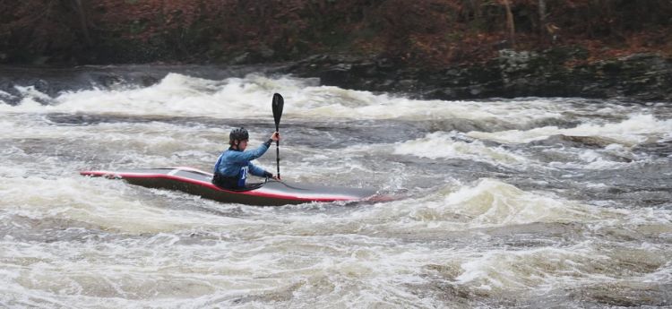 Toby Peyton- Jones kayaking during event in Scotland. 